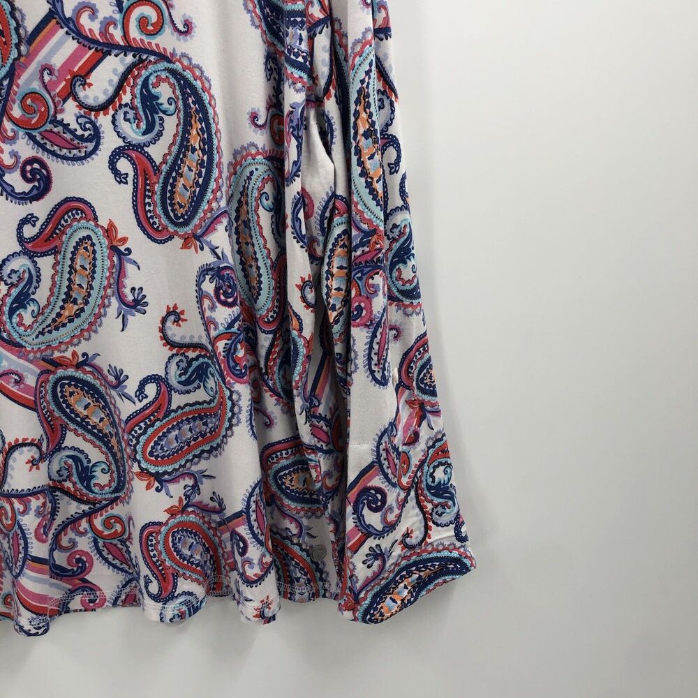 T by Talbots Womens 3X UPF 50 Paisley V Neck Roll Tab Sleeve Pullover - Picture 6 of 13